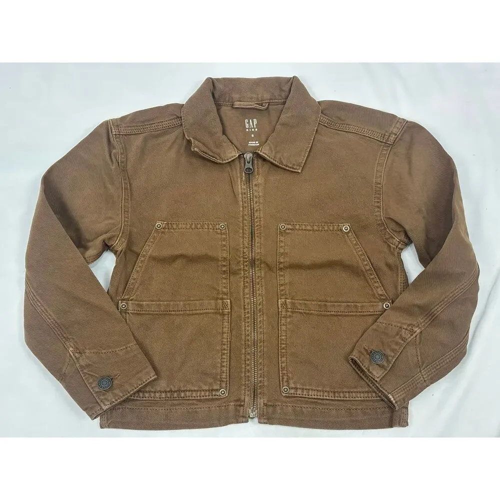 Gap Kids Brown Denim Carpenter Jacket Size S (6/7) Canvas Utility Workwear